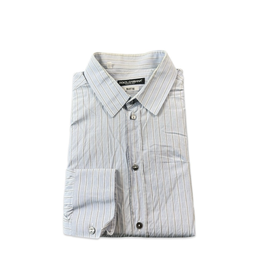 Dolce & Gabbana Blue Striped Cotton Martini Button Front Shirt 16/41 M